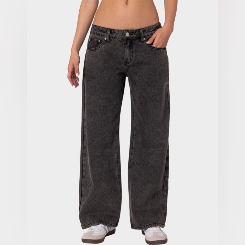 Edikted Charcoal Wide Leg Jeans size medium women nwt black washed - Picture 7 of 12